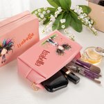 Personalised Quirky Girl PU Leather Makeup Pouch Bag with Name Travel Accessory Birthday Anniversary Gift for Woman