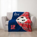 Personalized Multicolor Soccer Goal Shot Soft Throw Blanket with Number and Name Game Day Home Decor Birthday Gift for Soccer Lover