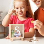 Personalised Cute Forest Animal Wooden Clear Money Box Piggy Bank with Name and Initial Birthday Children's Day Desk Decor Gift for Boys Girls