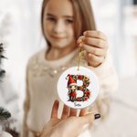 Personalised Cute Christmas Elf Floral Initial Ceramic Christmas Ornament with Name Christmas Tree Decor Gift for Family Friends