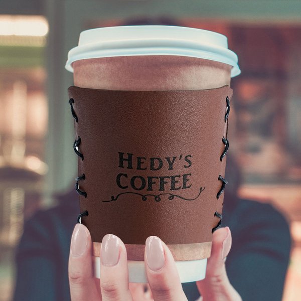 Personalised Rustic Handmade Sewn Rope Leather 10-20oz Coffee Cup Sleeve with Engraved Name Birthday Anniversary Gift for Coffee Lover Office Worker
