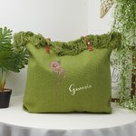 Personalised Birth Flower Tassel Canvas Name Tote Bag with Leather Handle Birthday Appreciation Gift for Women Girls