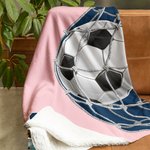 Personalized Multicolor Soccer Goal Shot Soft Throw Blanket with Number and Name Game Day Home Decor Birthday Gift for Soccer Lover