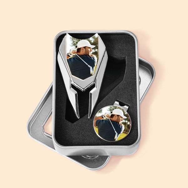 Gepersonaliseerd Golf Divot Repair Tool Magnetische Hoed Clip Set met Foto Bal Marker en Doos Golf Accessoires Verjaardag Sportcadeau voor Golfspelers