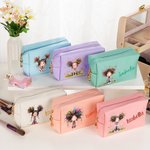 Personalised Quirky Girl PU Leather Makeup Pouch Bag with Name Travel Accessory Birthday Anniversary Gift for Woman