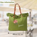 Personalised Birth Flower Tassel Canvas Name Tote Bag with Leather Handle Birthday Appreciation Gift for Women Girls