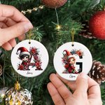 Personalised Cute Christmas Elf Floral Initial Ceramic Christmas Ornament with Name Christmas Tree Decor Gift for Family Friends