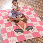 Personalized Cute Cartoon Character Checkered Lightning Design Soft Throw Blanket with Multiple Names Home Decor Birthday Gift Boys Girls