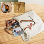 Personalised Birth Flower Tassel Canvas Name Tote Bag with Leather Handle Birthday Appreciation Gift for Women Girls