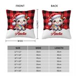Personalised Christmas Lights Cute Highland Cow Design Plaid Throw Pillow Cover with Name Home Decor Christmas Gift for Kids Family