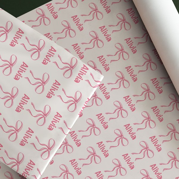 Personalised Pink Coquette Bow Wrapping Paper with Name Birthday Christmas DIY Craft Gift Packaging Gift for Women Girls