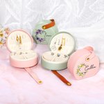 Personalised Birth Flower Wreath Name Portable Leather Travel Jewellery Case with Handle Birthday Bridesmaid Mother's Day Gift for Women