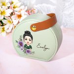 Personalised Birth Flower Name Wreath Cartoon Portable Leather Travel Jewellery Case with Handle Birthday Bridesmaid Mother's Day Gift for Women