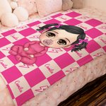 Personalized Cute Cartoon Character Checkered Lightning Design Soft Throw Blanket with Multiple Names Home Decor Birthday Gift Boys Girls