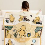 Personalized Honey Classic Winnie the Pooh and Friends Soft Throw Blanket with Name Nusery Decor Birthday Baby Shower Gift for Newborns Kids