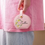 Personalised Birth Flower Wreath Name Portable Leather Travel Jewellery Case with Handle Birthday Bridesmaid Mother's Day Gift for Women