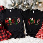Personalized Lovely Christmas Family Matching T-shirt Sweatshirt Baby Bodysuit with Name Garment Merry Christmas Gift for Family