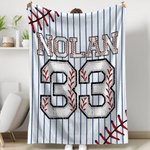 Personalized Multicolor Baseball Design Soft Throw Blanket with Name and Number Sports Theme Home Decor Birthday Team Gift for Baseball Lovers