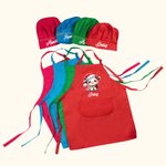 Personalised Cute Christmas Lights Highland Cow Adjustable Kid Apron Chef Hat Set with Pocket for Cooking Christmas Gift for Boys Girls