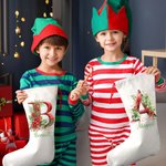 Gepersonaliseerde bloemen initiaal herbruikbare kerst kous Gift Bag met naam en koord Merry Christmas Gift voor familie