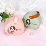 Personalised Birth Flower Name Wreath Cartoon Portable Leather Travel Jewellery Case with Handle Birthday Bridesmaid Mother's Day Gift for Women