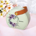 Personalised Birth Flower Wreath Name Portable Leather Travel Jewellery Case with Handle Birthday Bridesmaid Mother's Day Gift for Women