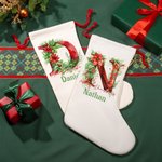 Gepersonaliseerde bloemen initiaal herbruikbare kerst kous Gift Bag met naam en koord Merry Christmas Gift voor familie