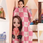Personalized Cute Cartoon Character Checkered Lightning Design Soft Throw Blanket with Multiple Names Home Decor Birthday Gift Boys Girls