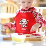 Personalised Cute Christmas Lights Highland Cow Adjustable Kid Apron Chef Hat Set with Pocket for Cooking Christmas Gift for Boys Girls