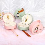 Personalised Birth Flower Name Wreath Cartoon Portable Leather Travel Jewellery Case with Handle Birthday Bridesmaid Mother's Day Gift for Women