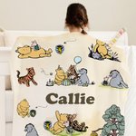 Personalized Classic Winnie the Pooh Illustration Soft Throw Blanket with Name Nusery Decor Birthday Baby Shower Gift for Newborns Boys Girls