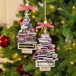 Personalised Coquette Bow Christmas Book Tree Wooden Money Holder Hanging Ornament with Name Christmas Tree Decor Party Gift for Family Friend