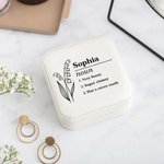 Coffret à bijoux portable personnalisé avec nom et fleur de naissance Cadeau d'anniversaire de fête des mères Cadeau d'enterrement de vie de jeune fil