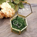 Personalized Elegant Portable Hexagonal Glass Ring Box with Text and Moss Decor Wedding Anniversary Gift for Couple