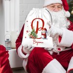 Gepersonaliseerde schattige kerstmuts Snowman Snowflake Drawstring Treat Gift Bag met initiaal en naam Kerstmis Holiday Party Favors Gift voor familie kinderen