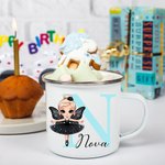 Gepersonaliseerde Cartoon Ballerina Dance Girl 12oz gekleurde rand emaille beker met initiaal en naam verjaardagscadeau voor meisjes balletliefhebbers