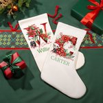 Personalizzato floreale iniziale Cartoon Character Christmas Stocking Gift Bag con nome e coulisse riutilizzabile Merry Christmas Gift per la famiglia