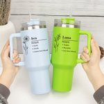 Personalized Birth Flower Name Definition 40oz Insulated Tumbler with Text and Straw Birthday Gift for Women