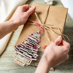 Personalised Coquette Bow Christmas Book Tree Wooden Money Holder Hanging Ornament with Name Christmas Tree Decor Party Gift for Family Friend