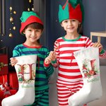 Personalizzato floreale iniziale Cartoon Character Christmas Stocking Gift Bag con nome e coulisse riutilizzabile Merry Christmas Gift per la famiglia