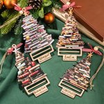 Personalised Coquette Bow Christmas Book Tree Wooden Money Holder Hanging Ornament with Name Christmas Tree Decor Party Gift for Family Friend