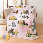 Personalized Classic Winnie the Pooh Illustration Soft Throw Blanket with Name Nusery Decor Birthday Baby Shower Gift for Newborns Boys Girls