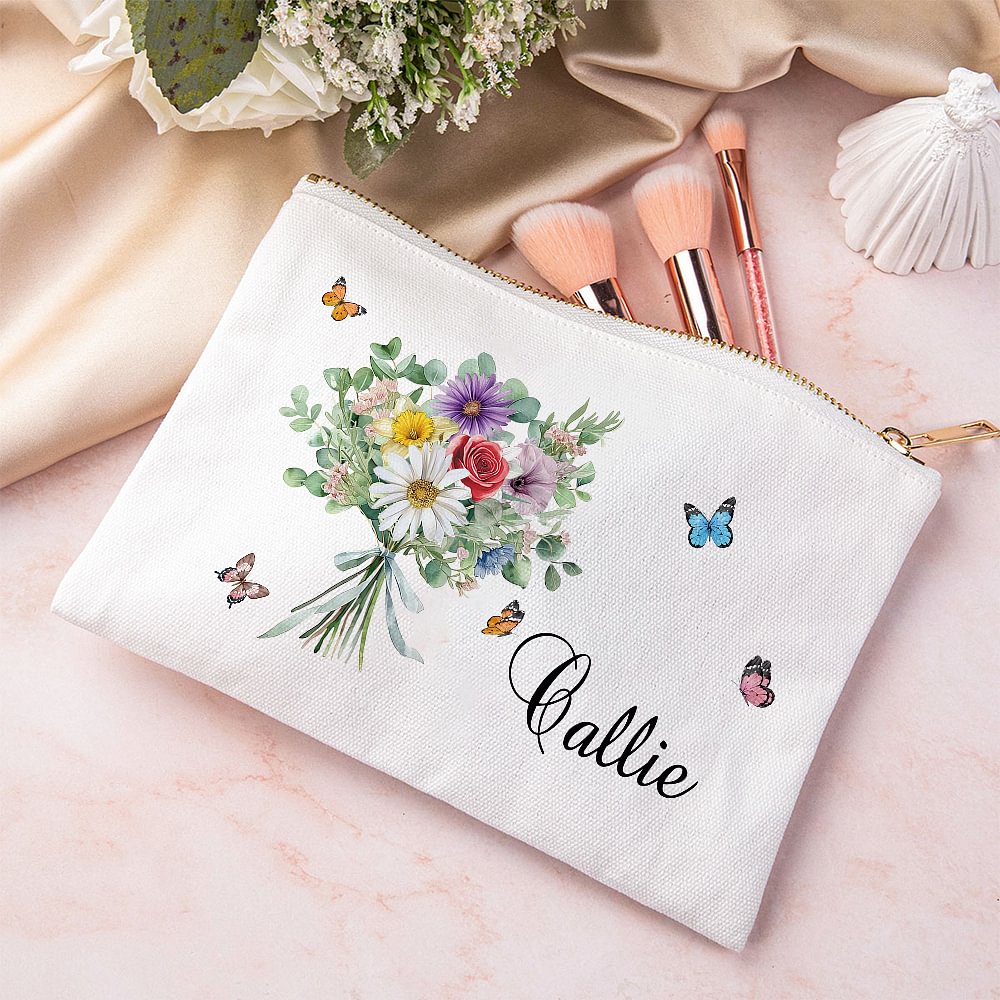 Trousse de maquillage en toile personnalisée avec nom Anniversaire Bridesmaid Family Gift for Women