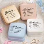 Coffret à bijoux portable personnalisé avec nom et fleur de naissance Cadeau d'anniversaire de fête des mères Cadeau d'enterrement de vie de jeune fil