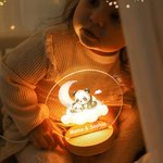 Gepersonaliseerd Mama Baby LED Nachtlampje met Houten Basis en Naam Dier Dromerige Maan Wolk Kinderkamer Decor Verjaardagscadeau voor Kinderen