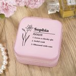 Coffret à bijoux portable personnalisé avec nom et fleur de naissance Cadeau d'anniversaire de fête des mères Cadeau d'enterrement de vie de jeune fil