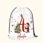 Gepersonaliseerde schattige kerstmuts Snowman Snowflake Drawstring Treat Gift Bag met initiaal en naam Kerstmis Holiday Party Favors Gift voor familie kinderen