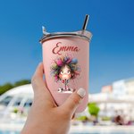 Personnalisé Whimsical Quirky Girl Name 12oz Lowball Insulated Tumbler with Flip Lid and Straw Birthday Holiday Gift for Women Girls (Cadeau d'anniversaire pour les femmes et les filles)