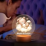 Gepersonaliseerd Mama Baby LED Nachtlampje met Houten Basis en Naam Dier Dromerige Maan Wolk Kinderkamer Decor Verjaardagscadeau voor Kinderen