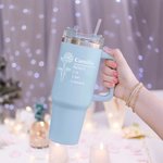 Personalized Birth Flower Name Definition 40oz Insulated Tumbler with Text and Straw Birthday Gift for Women